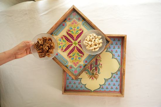 A Gulnaar Set Of 2 Combo Trays - Blue