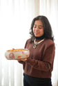 Noor Valley Wooden Snack Bowl : Grey Maroon
