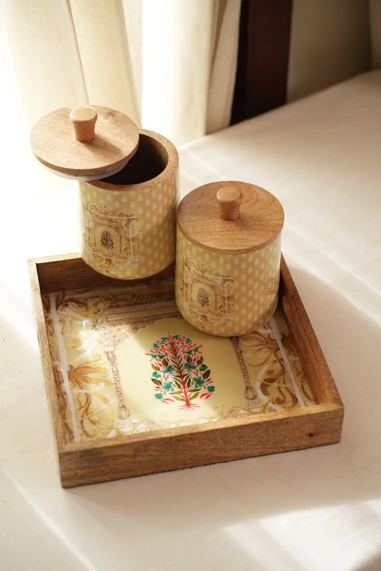 Shahi Aangan Combo Of Serving Tray & 2 Jars