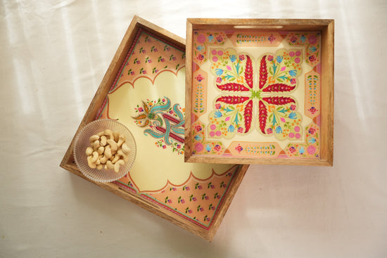 A Gulnaar Combo Of 2 Serving Tray - Peach