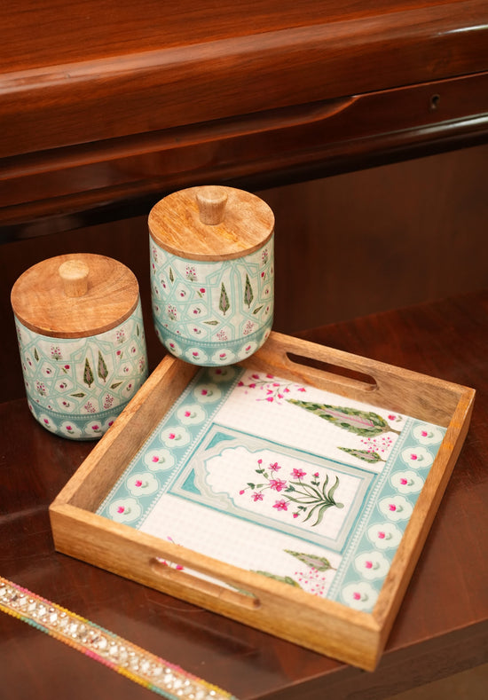A Rajwada Combo Serving Tray & 2 Jars - Blue