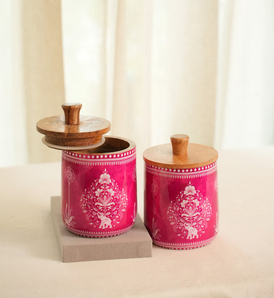 A Nakkashi Set Of 2 Air Tight Jars - Pink