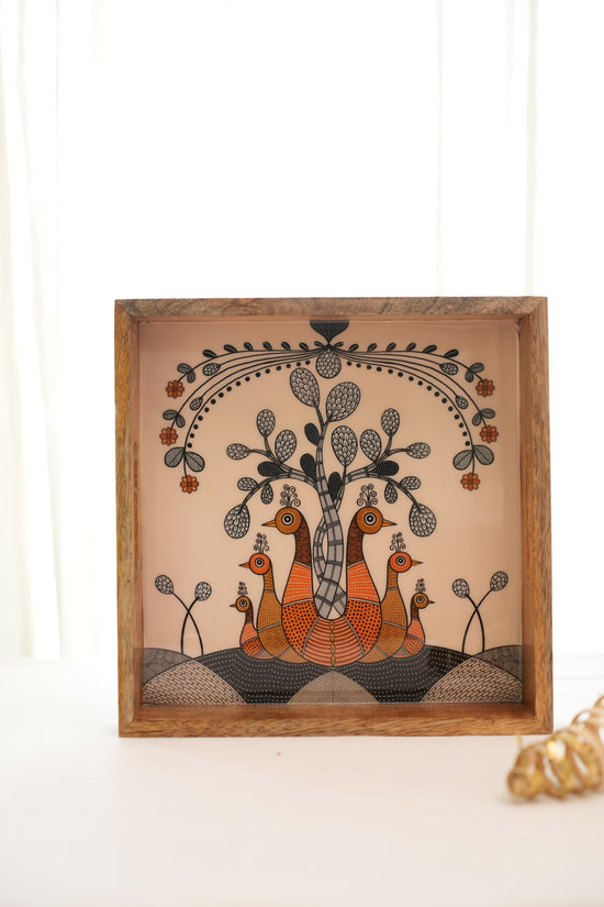 A Tribal Peacock Diwali Tray - Mustard