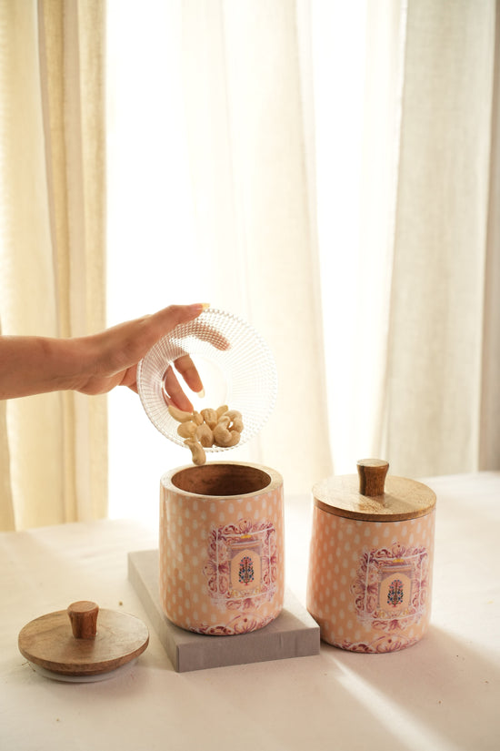 Shahi Aangan Set Of 2 Jars - Peach