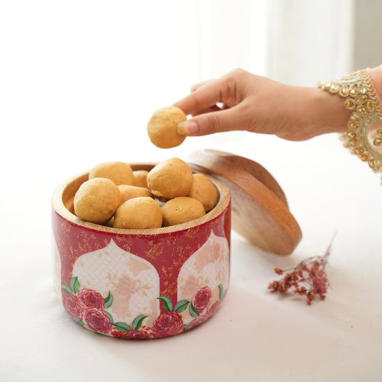 Floral Window Bowl Jar - Maroon