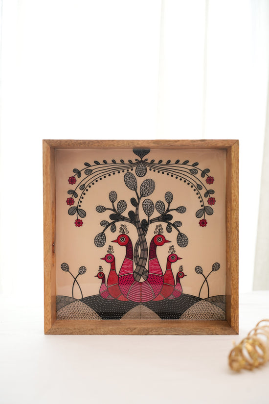 A Tribal Peacock Diwali Tray - Pink