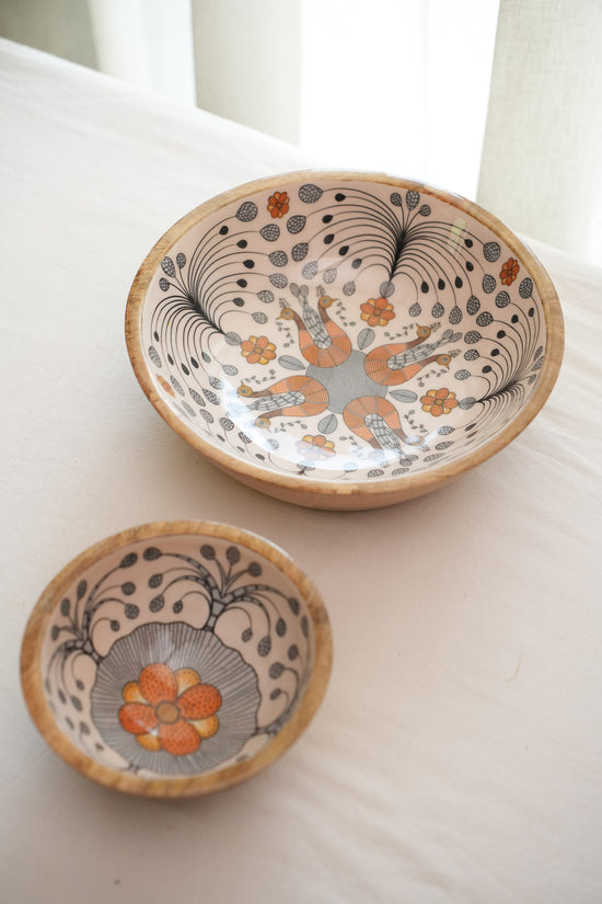 A Tribal Peacock Chip N Dip Set - Mustard