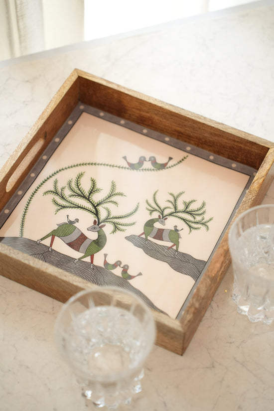 A Tribal Deer Small Tray - Green