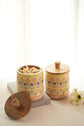 Gulnaar Combo Of Serving Tray & 2 Jars - Pista Green