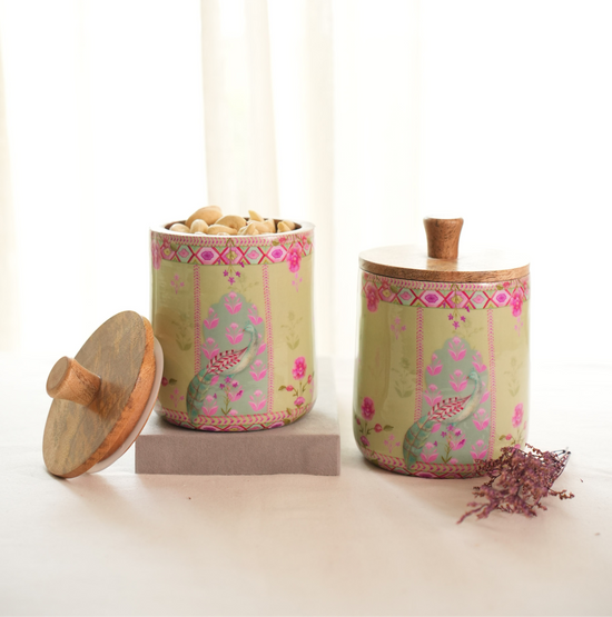 Peacock Garden Air Tight Jars - Lime Green