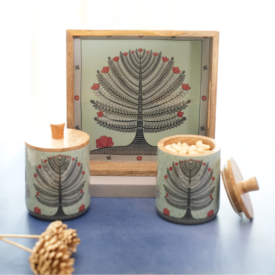 A Tree Of Hope Combo Air Tight Jars & Tray - Green
