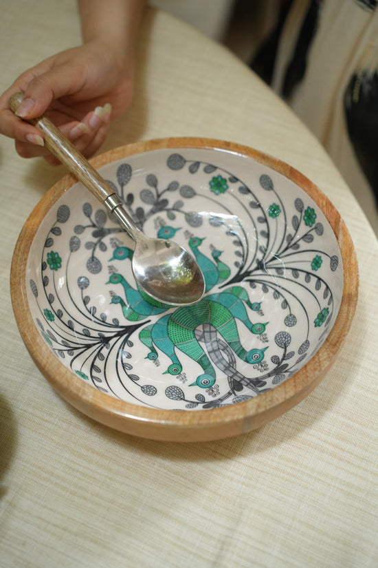 Tribal Peacock Bowl Plate With Spoon - Green