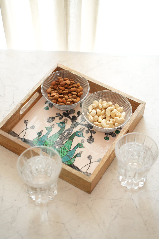 A Tribal Peacock Small Tray - Green