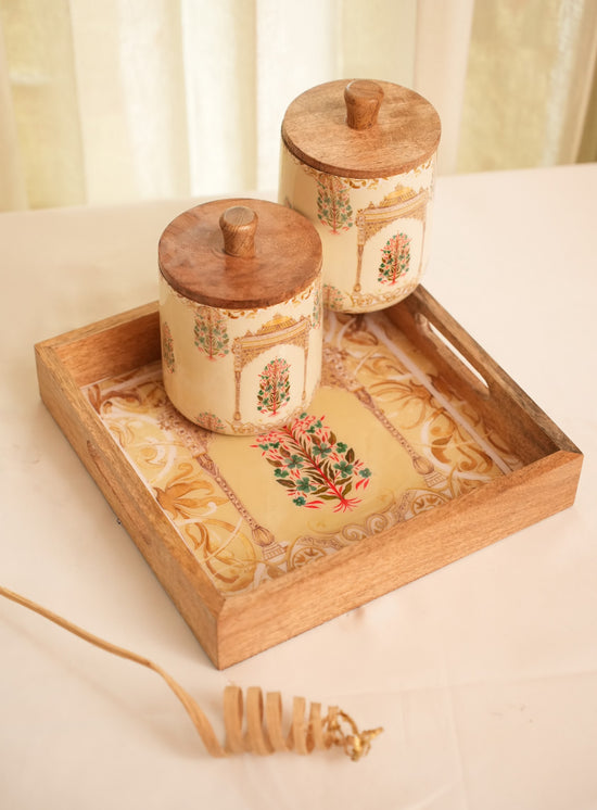 A Combo Of Serving Tray & Jars - Beige