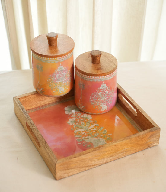 A Nakkashi Combo Of Tray & 2 Jars