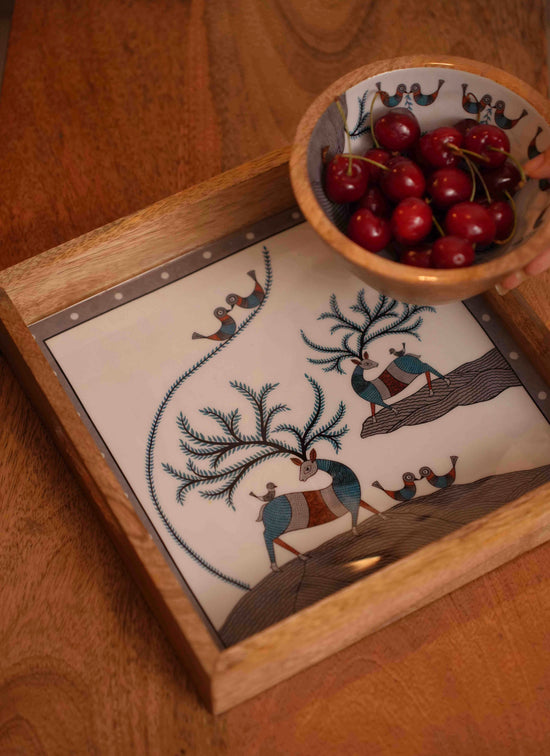 A Tribal Deer Small Tray - Blue