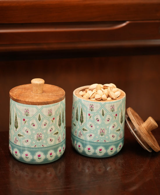 A Rajwada Set Of 2 Air Tight Jars - Blue