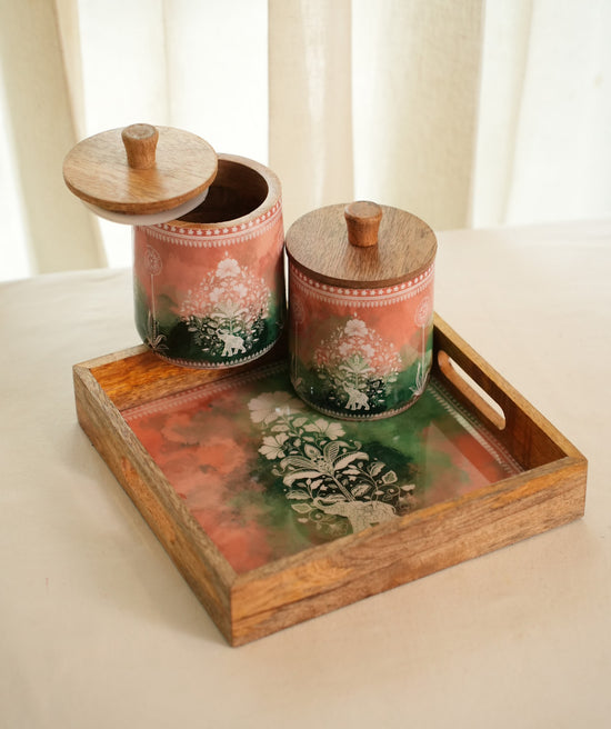A Combo Set Of Tray & 2 Jars