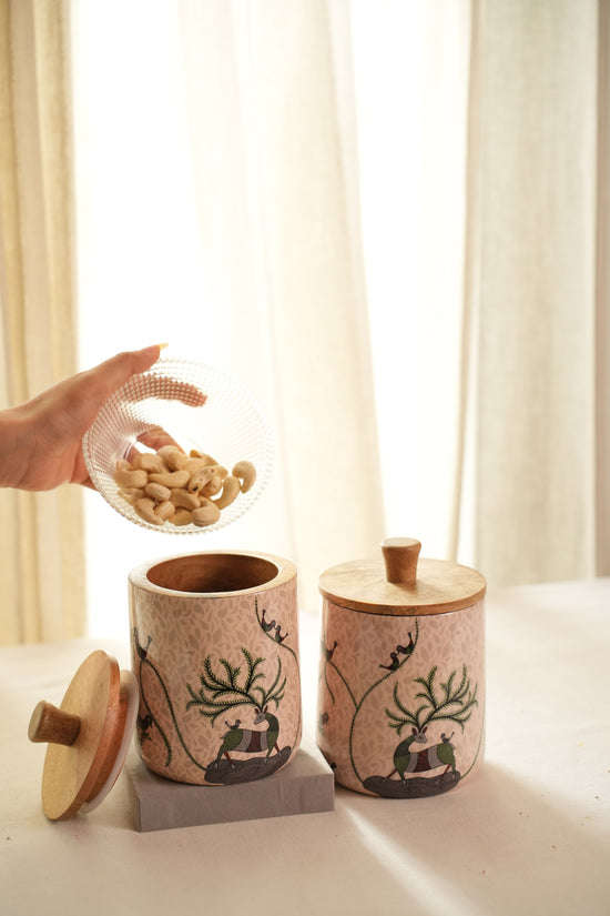 Tribal Deer Green Set Of 2 Jars : Green