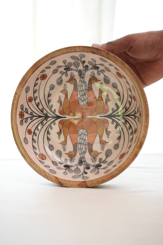 Tribal Peacock Bowl Plate With Spoon - Mustard