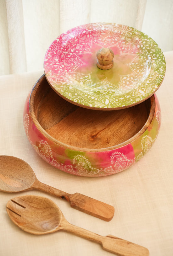 Bowl With Lid - Pink Green