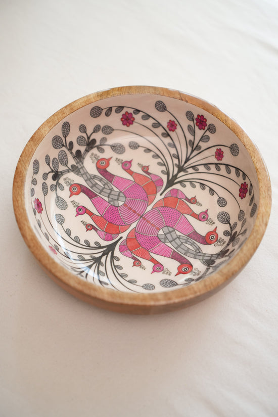 Tribal Peacock Bowl Plate With Spoon - Pink