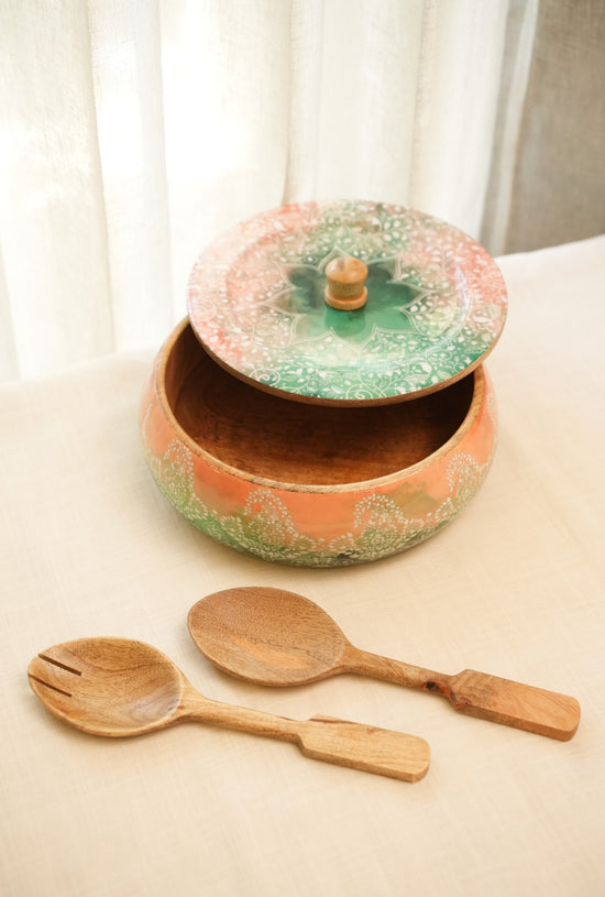 Bowl With Lid - Orange Green