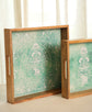 Nakkashi Set Of 2 Serving Trays - Mint