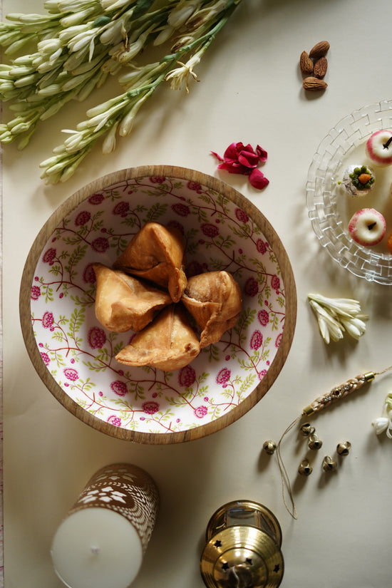 Mor Baagh Wooden Serving Bowls - Pink