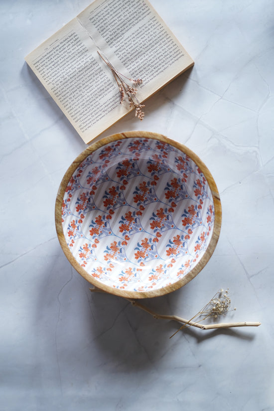 Rangeen Rangoli Wooden Serving Bowls - Blue orange