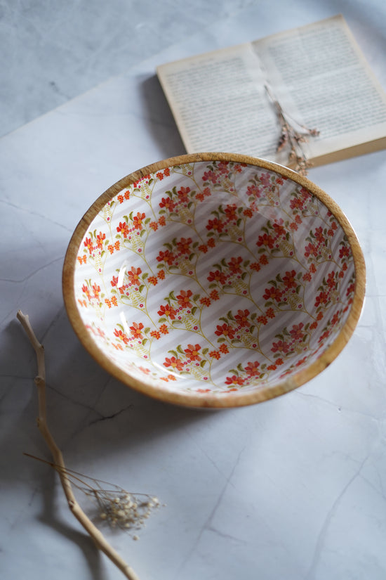 Rangeen Rangoli Wooden Serving Bowls - Orange