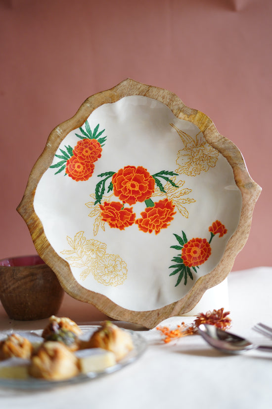 Genda Phool Bail Small Platter Plate- Cream