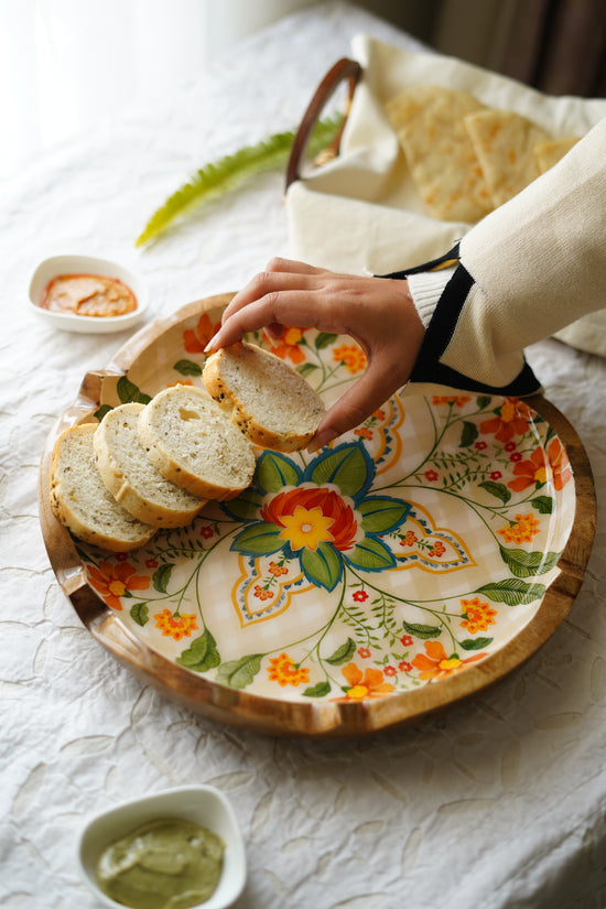 Rangeen Rangoli Round Platter - Yellow