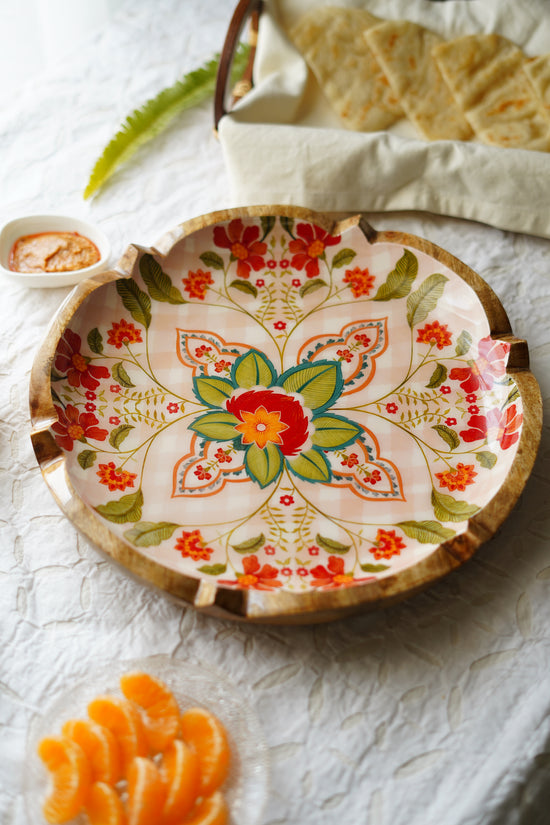 Rangeen Rangoli Round Platter - Orange