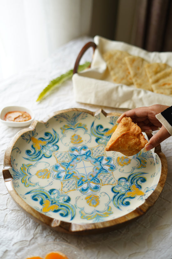 Boho Collection Round Platter - Yellow Blue