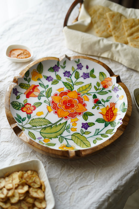 Phool Rangoli Round Platter - Yellow