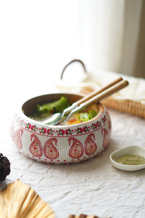 Paisley Wooden Bowls - Pink