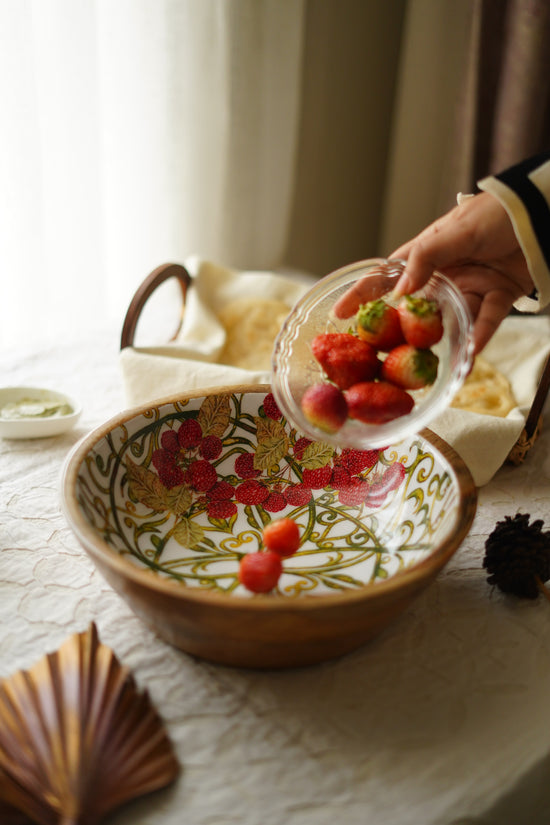 Berry Wooden Serving Bowls - Red