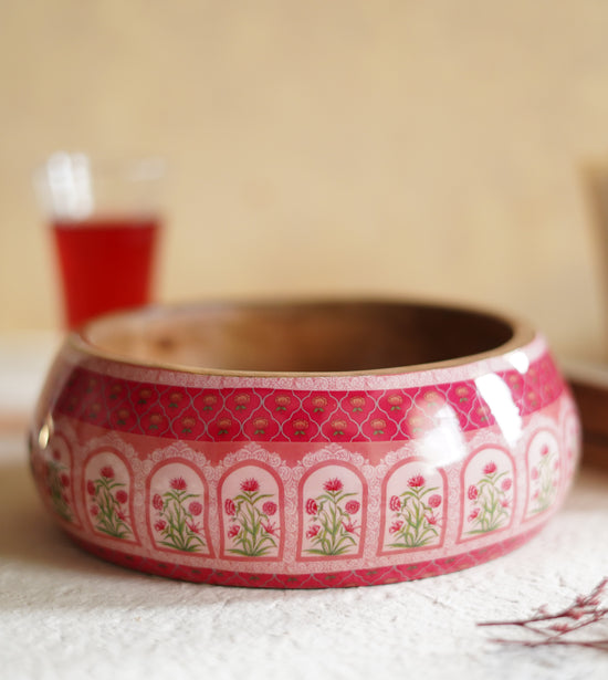 Floral Trail Wooden Bowls - Pink