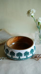 Palm World Wooden Bowl- Dark Green