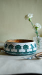 Palm World Wooden Bowl- Dark Green