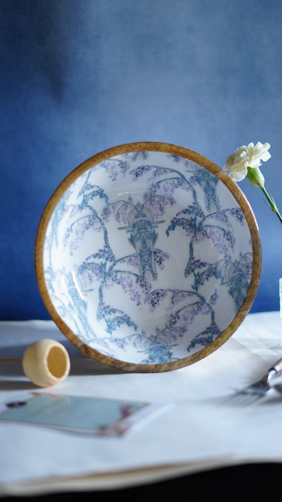 Mor Mahal Wooden Serving Bowl - Indigo