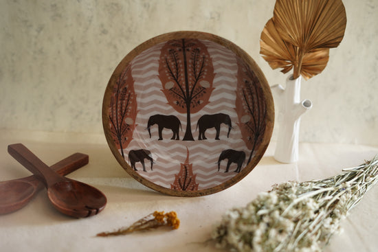 Elephant in The Valley Wooden Serving Bowls - Brown