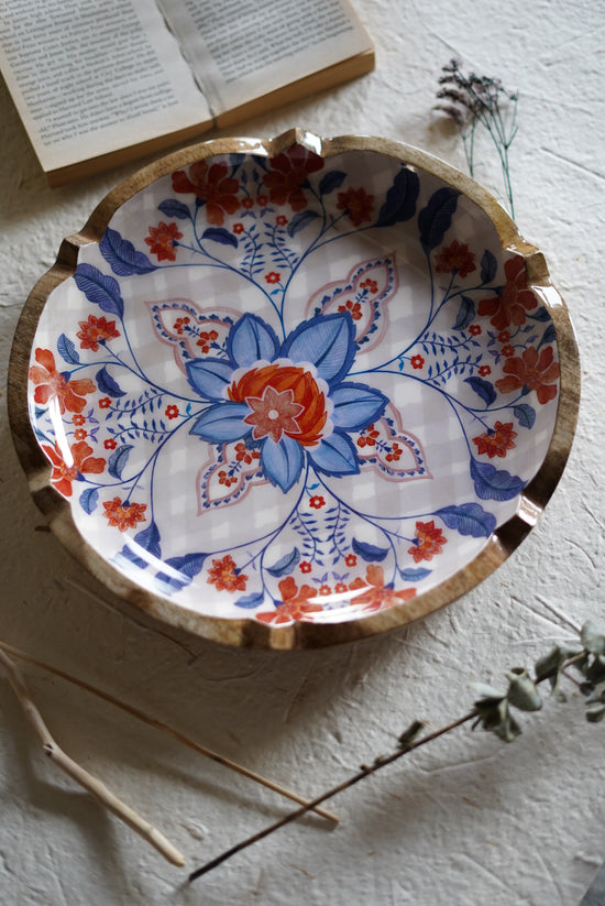 Rangeen Rangoli Round Platter - Blue Orange