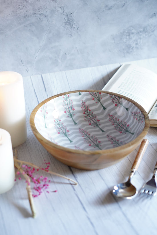 Elephant in The Valley Wooden Serving Bowls - Pink Gray