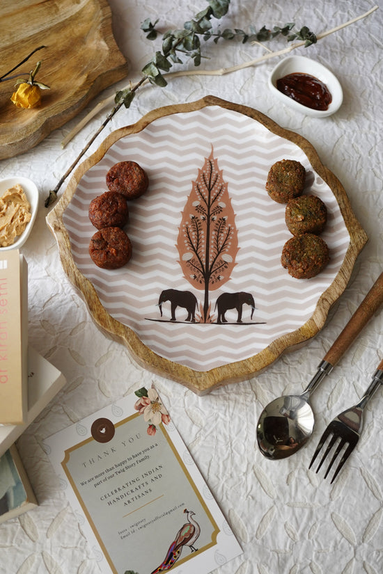 Elephant in The Valley Small Platter Plate - Brown